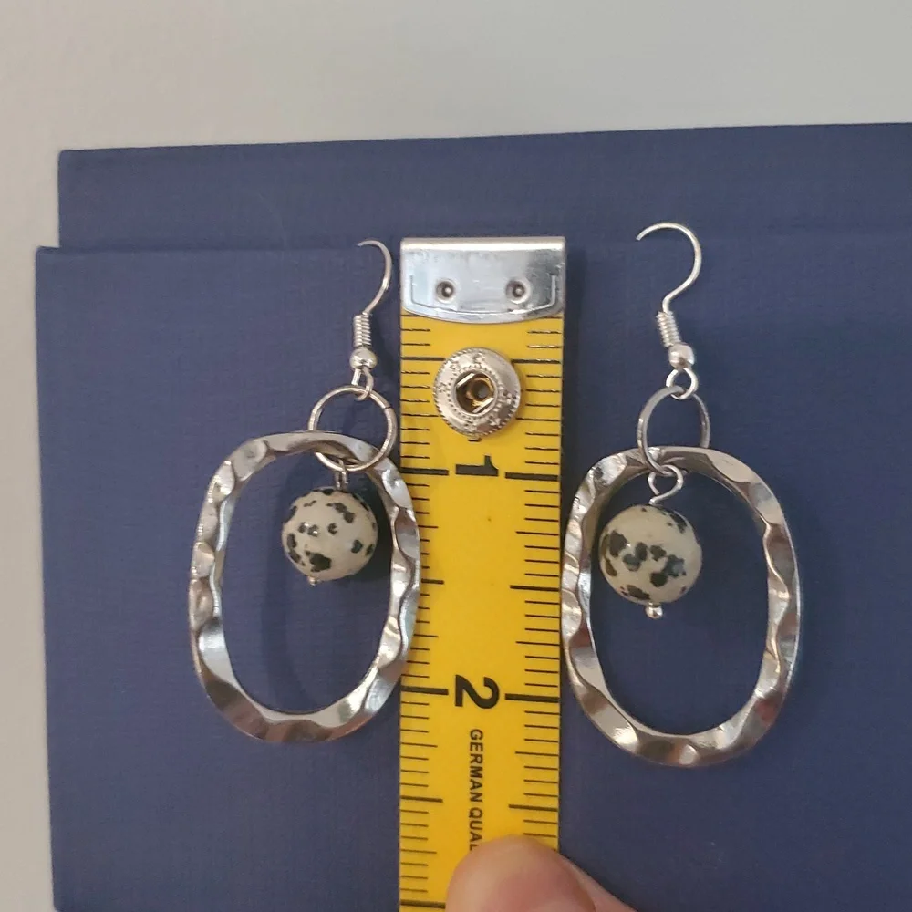 Silver-tone and Black Dangle Earrings, Hammered / Textured